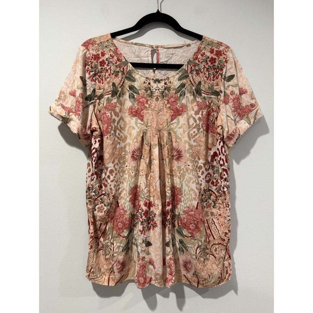 Soft Surroundings Top Womens Medium Floral Animal Print Boho Indie Travel